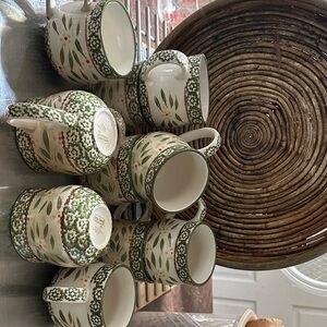 Set of Floral Green and cream OLD WORLD TEMPTATION 10 oz mugs